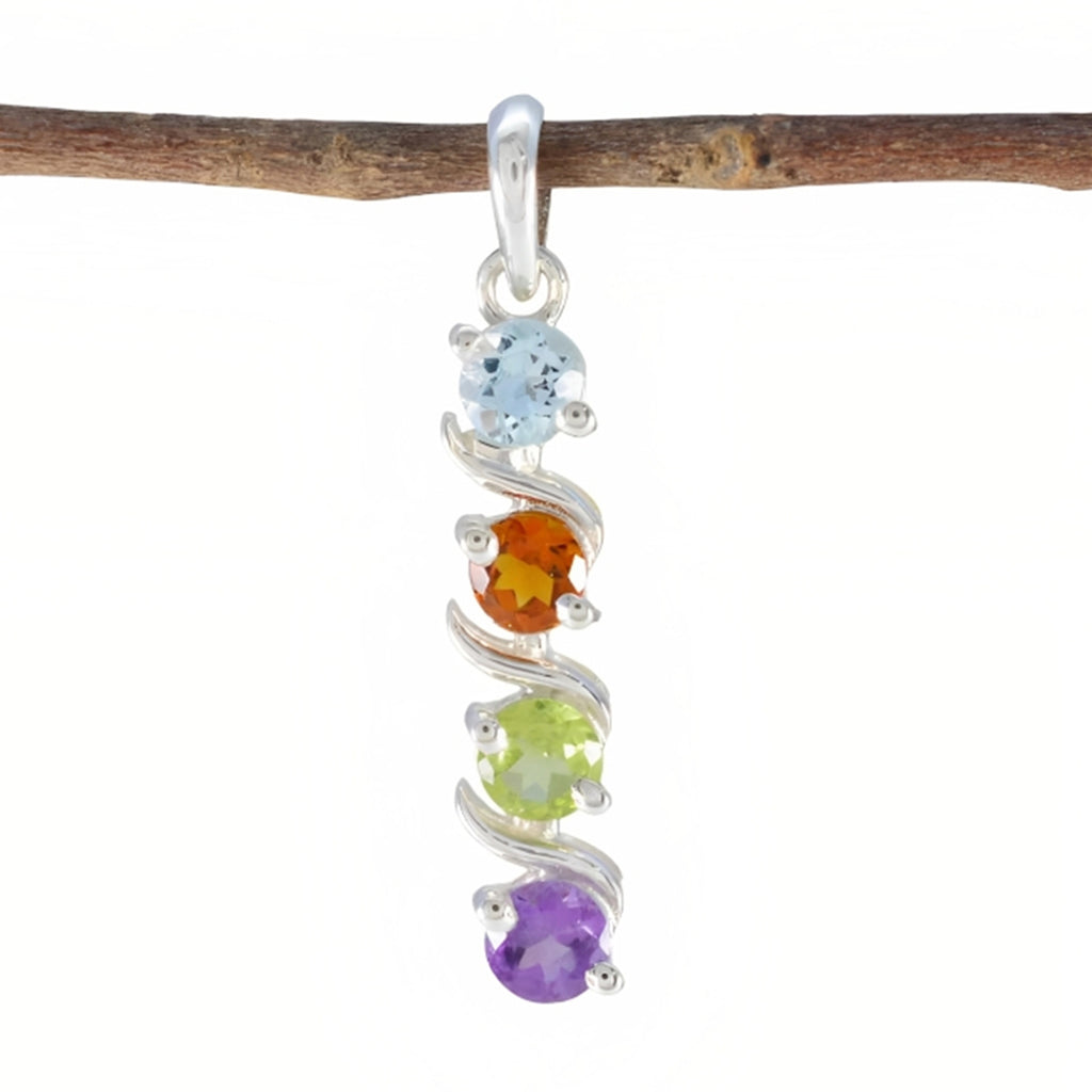 Riyo Foxy Gemstone Round Faceted Multi Color Multi Stone Sterling Silver Pendant Gift For Handmade