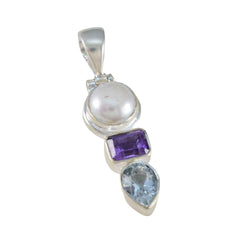 Riyo Beaut Gems Multi Faceted Multi Color Multi Stone Solid Silver Pendant Gift For Good Friday