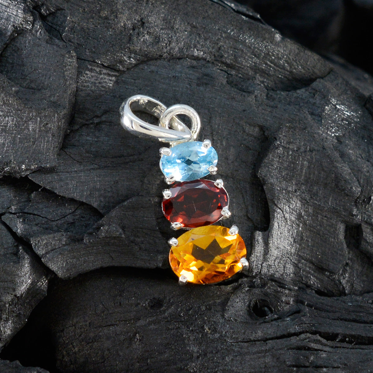 Серебряный кулон riyo с красивыми драгоценными камнями, овальный, граненый, разноцветный, с несколькими камнями, подарок для жены