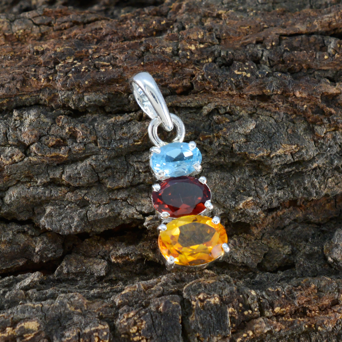 Серебряный кулон riyo с красивыми драгоценными камнями, овальный, граненый, разноцветный, с несколькими камнями, подарок для жены
