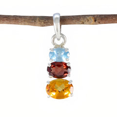 Riyo – belles pierres précieuses ovales à facettes multicolores, pendentif en argent, cadeau pour femme