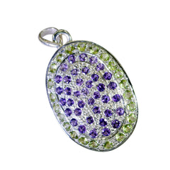 Riyo Winsome Gemstone Round Faceted Multi Color Multi Stone 1105 Sterling Silver Pendant Gift For Birthday