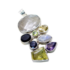 Riyo Handsome Gemstone Multi Faceted Multi Color Multi Stone 1208 Sterling Silver Pendant Gift For Girlfriend