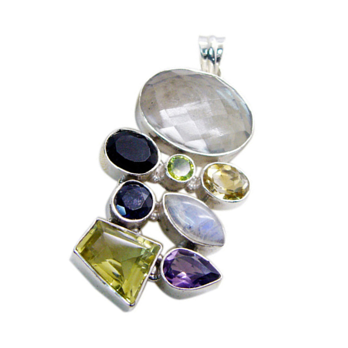riyo красивый драгоценный камень многогранный многоцветный многоцветный кулон из стерлингового серебра 1208 пробы подарок для подруги