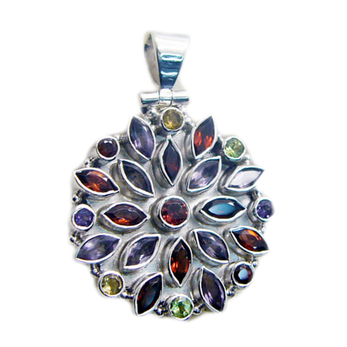 Riyo Fit Gems Multi Faceted Multi Color Multi Stone Silver Pendant Gift For Engagement