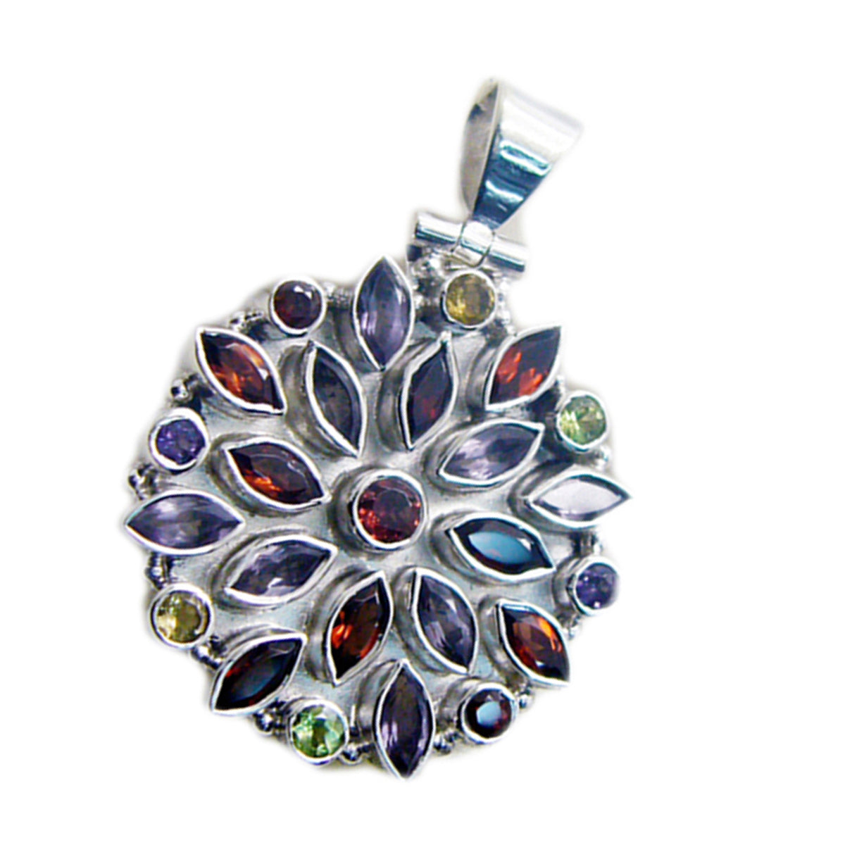 Riyo fit gems colgante de plata multifacetado multicolor con múltiples piedras, regalo para compromiso