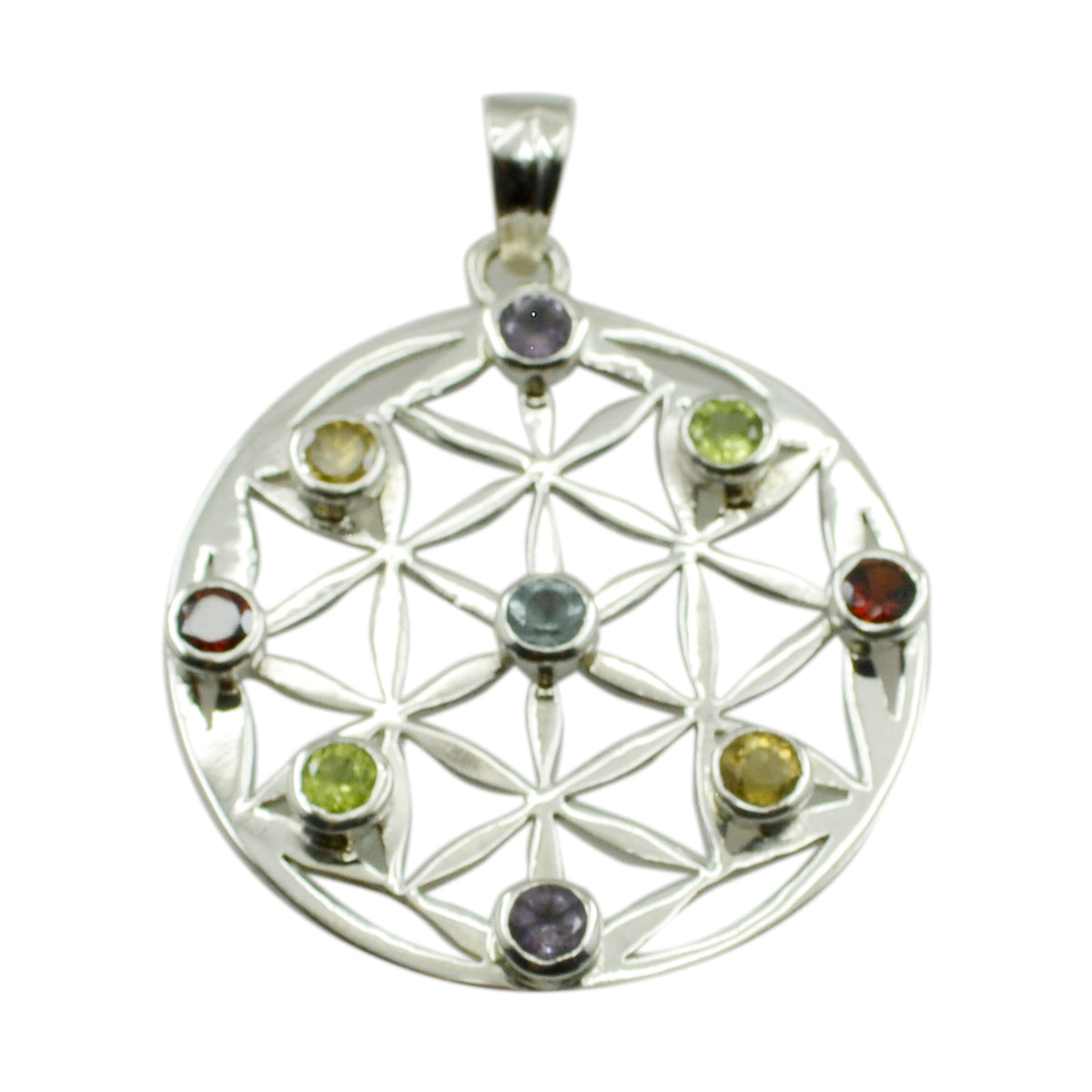 Riyo Easy Gems Ronde Facet Multi Color Multi Stone Zilveren Hanger Cadeau voor verloving