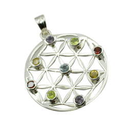 Riyo Easy Gems Round Faceted Multi Color Multi Stone Silver Pendant Gift For Engagement