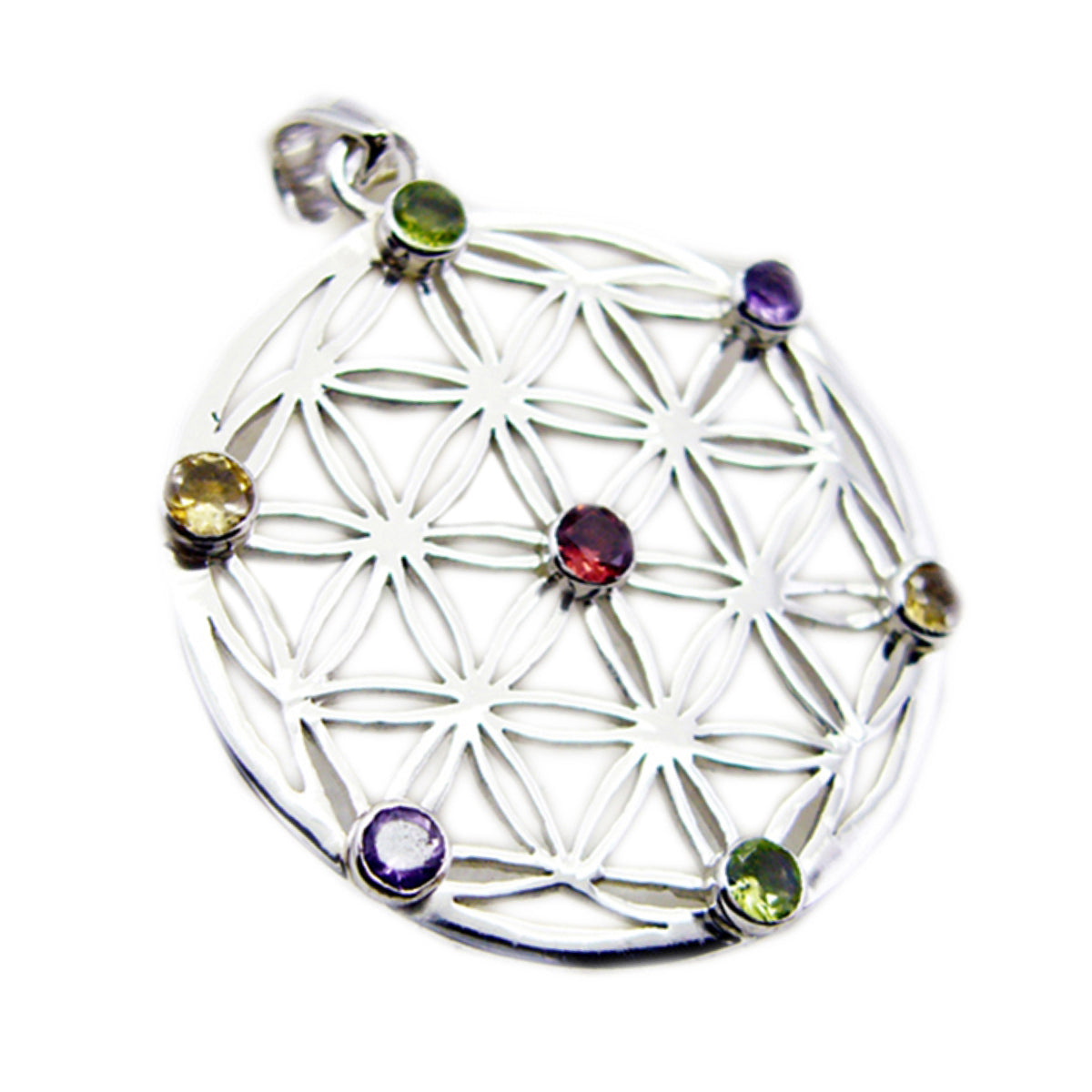 Riyo Nice Gems Ronde Facet Multi Color Multi Stone Zilveren Hanger Cadeau voor zus