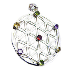 Riyo Nice Gems Round Faceted Multi Color Multi Stone Silver Pendant Gift For Sister