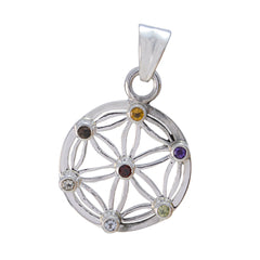 Riyo Pleasing Gems Round Faceted Multi Color Multi Stone Solid Silver Pendant Gift For Anniversary