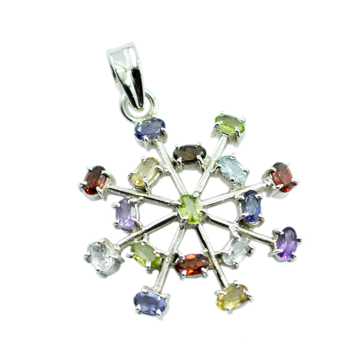 Riyo Cute Gems Oval Faceted Multi Color Multi Stone Solid Silver Pendant Gift For Anniversary