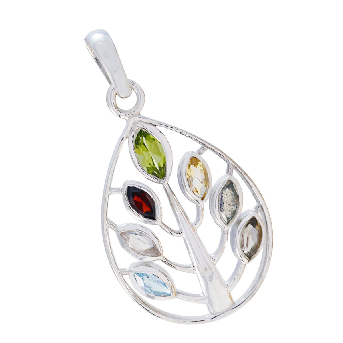 Riyo Hot Gems Marquise Faceted Multi Color Multi Stone Solid Silver Pendant Gift For Easter Sunday
