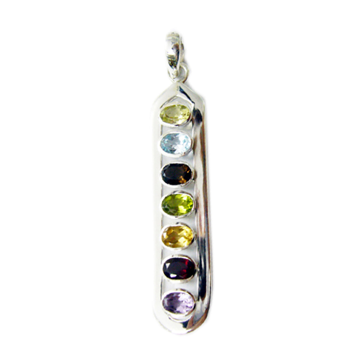 Riyo Easy Gems Oval Faceted Multi Color Multi Stone Silver Pendant Gift For Sister