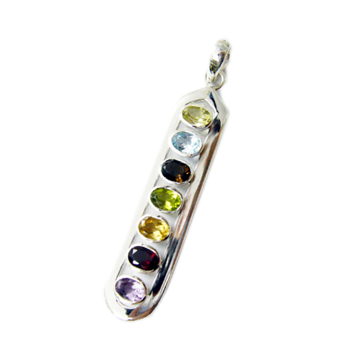 Riyo Easy Gems Oval Faceted Multi Color Multi Stone Silver Pendant Gift For Sister