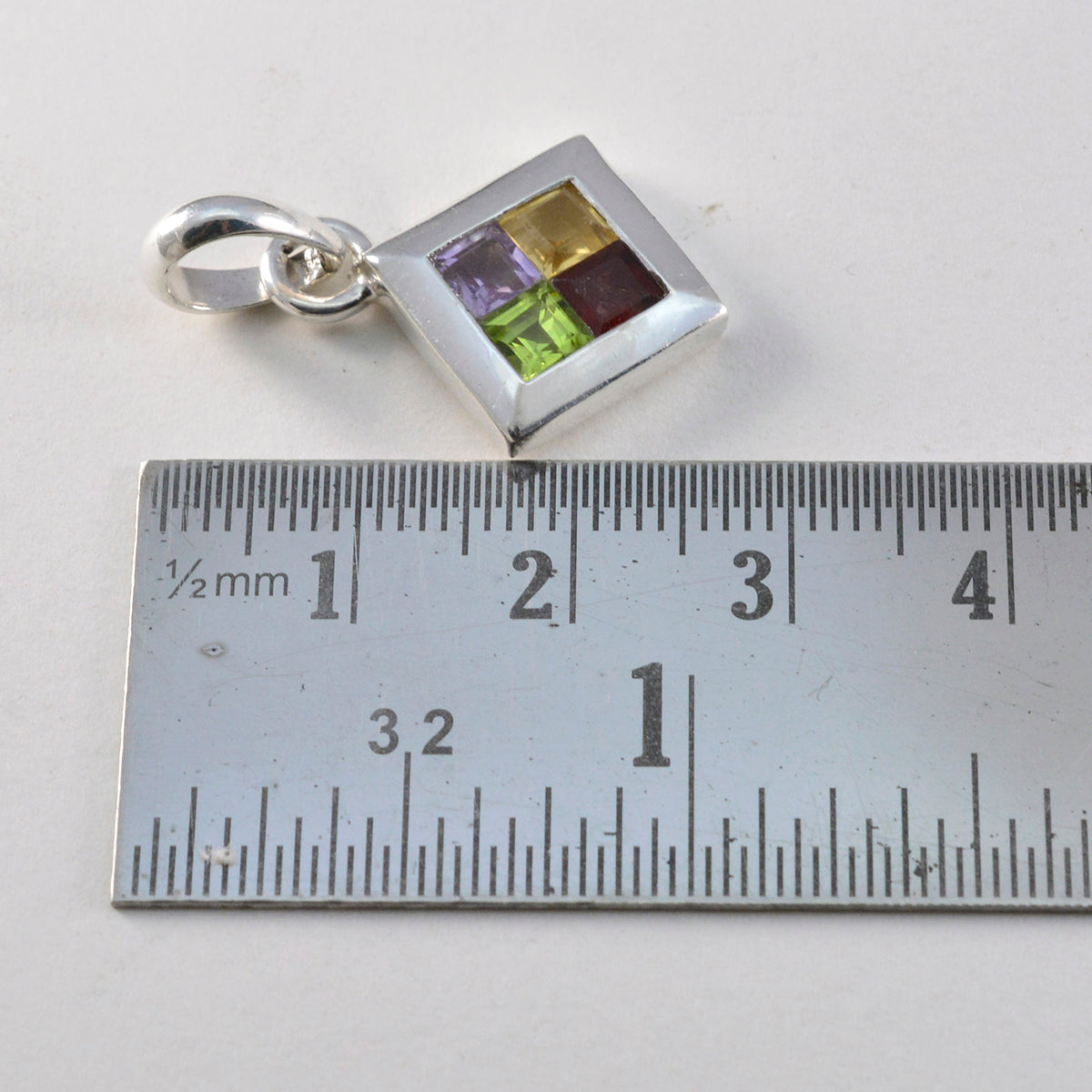 Riyo Tasty Gems Square Faceted Multi Color Multi Stone Solid Silver Pendant Gift For Easter Sunday