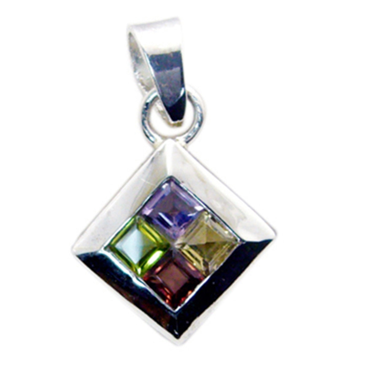 Riyo Tasty Gems Square Faceted Multi Color Multi Stone Solid Silver Pendant Gift For Easter Sunday