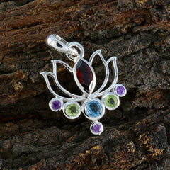 Riyo Magnificent Gems Multi Faceted Multi Color Multi Stone Solid Silver Pendant Gift For Anniversary