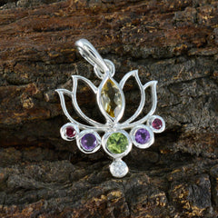 Riyo Knockout Gems Multi Faceted Multi Color Multi Stone Solid Silver Pendant Gift For Easter Sunday