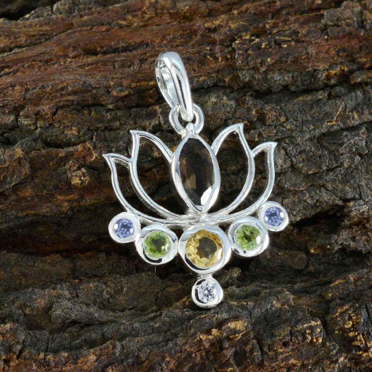 Riyo Drop Gemstone Multi Faceted Multi Color Multi Stone 1086 Sterling Silver Pendant Gift For Good Friday