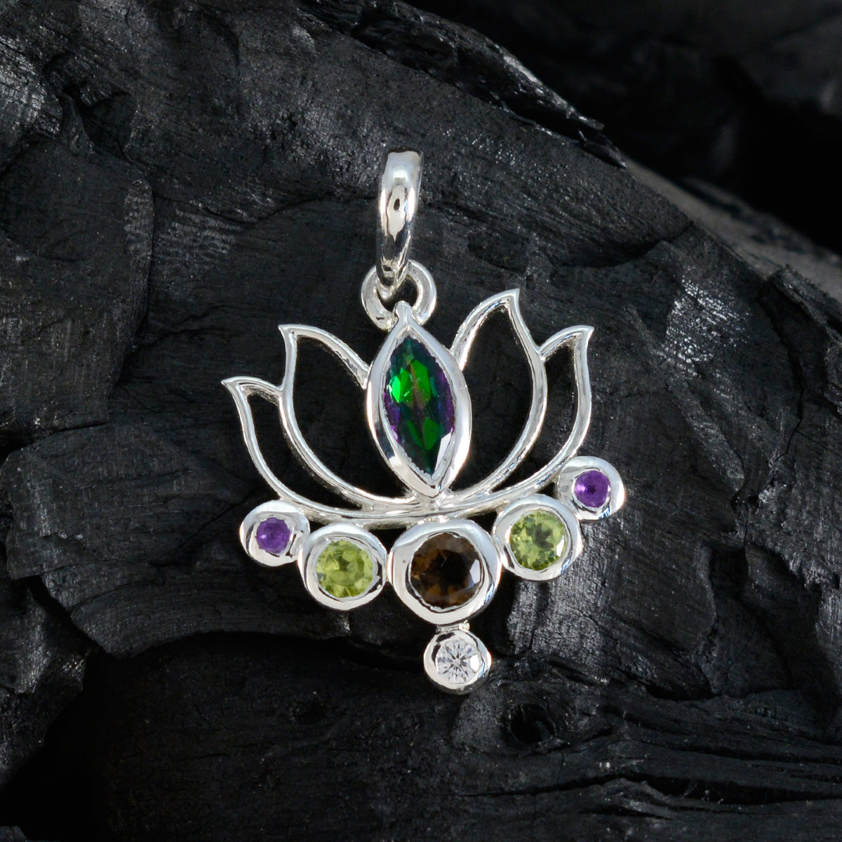 Riyo Fanciable Gems Silberanhänger mit mehreren Facetten, mehreren Farben und mehreren Steinen, Geschenk für Ehefrau