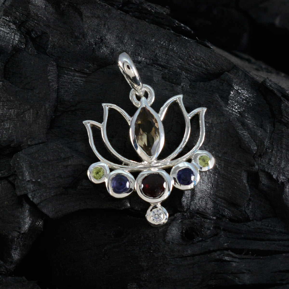 Riyo Easy Gems Multi Faceted Multi Color Multi Stone Solid Silver Pendant Gift For Wedding
