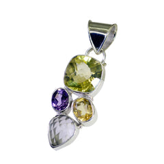 Riyo Good Gems Multi Faceted Multi Color Multi Stone Silver Pendant Gift For Engagement