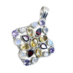 Riyo Beaut Gems Multi Faceted Multi Color Multi Stone Silver Pendant Gift For Boxing Day