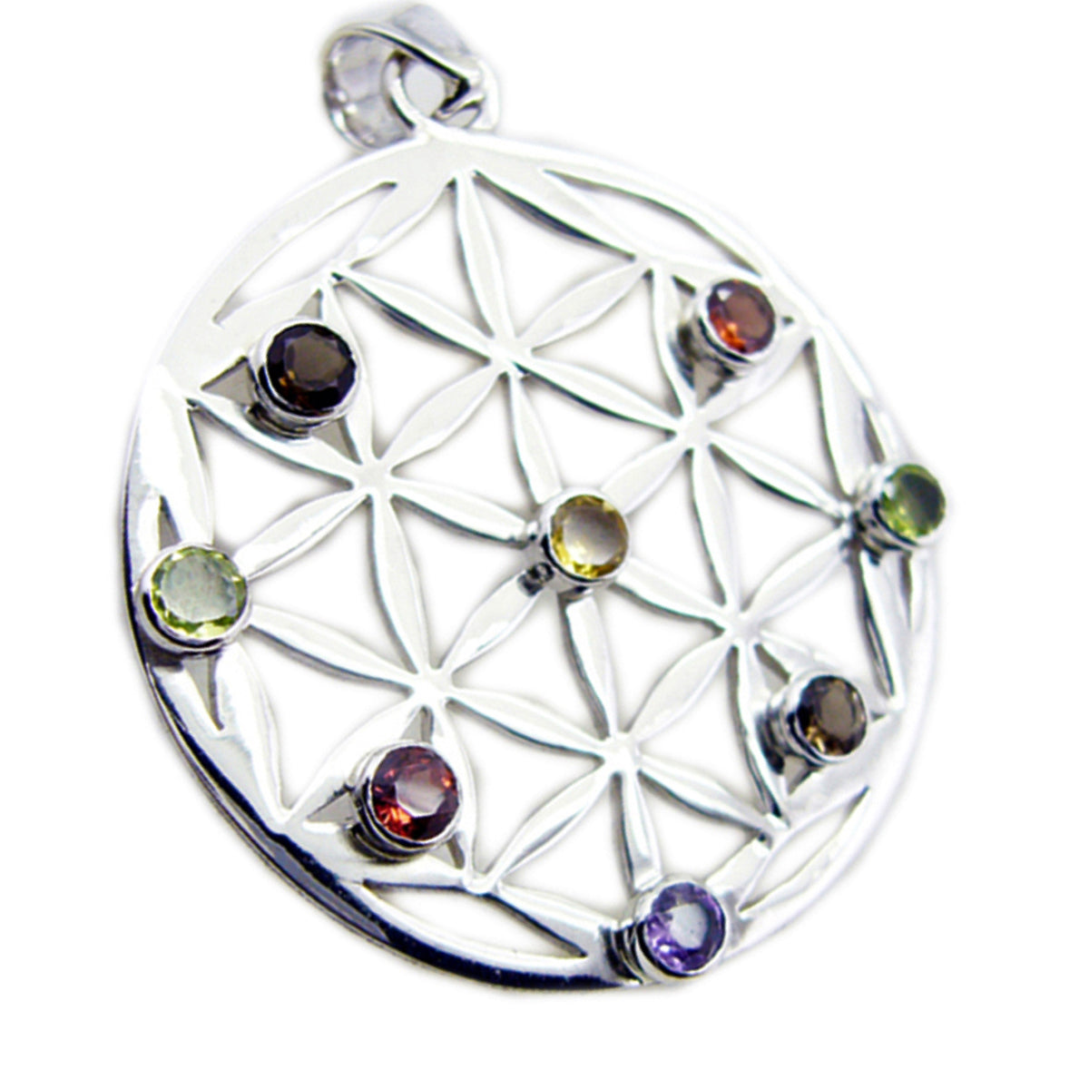 Riyo Fit Gemstone Round Faceted Multi Color Multi Stone Sterling Silver Pendant Gift For Friend