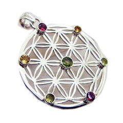 Riyo Attractive Gemstone Round Faceted Multi Color Multi Stone Sterling Silver Pendant Gift For Handmade