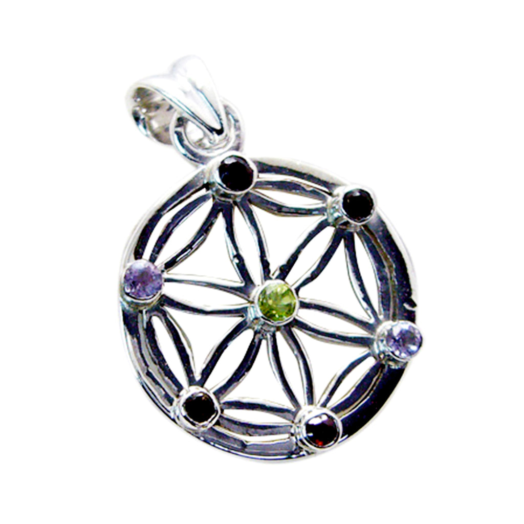 Riyo Alluring Gemstone Round Faceted Multi Color Multi Stone 1021 Sterling Silver Pendant Gift For Birthday