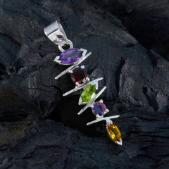 Riyo Attraktiver Edelstein-Anhänger mit mehreren Facetten, mehreren Farben und mehreren Steinen aus massivem Silber, Geschenk für Hochzeit