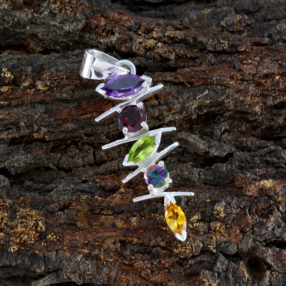 riyo привлекательные драгоценные камни, многогранный многоцветный кулон из цельного серебра с несколькими камнями, подарок на свадьбу