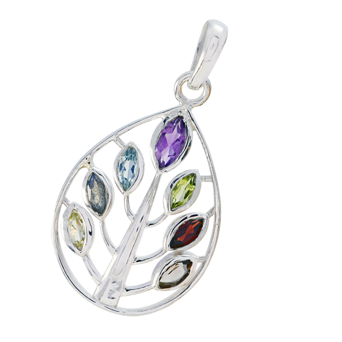Riyo Tasty Gemstone Marquise Faceted Multi Color Multi Stone 1062 Sterling Silver Pendant Gift For Good Friday