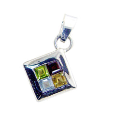 Riyo Knockout Gemstone Square Faceted Multi Color Multi Stone 1074 Sterling Silver Pendant Gift For Good Friday
