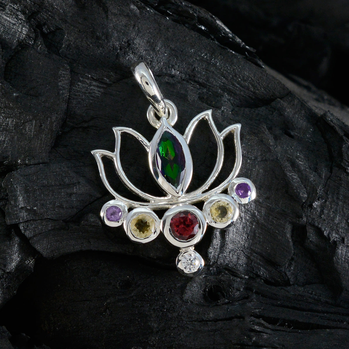 Riyo Spunky Gems Multi Facet Multi Color Multi Stone Zilveren Hanger Cadeau voor verloving