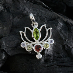 Riyo Beauteous Gemstone Multi Faceted Multi Color Multi Stone Sterling Silver Pendant Gift For Friend