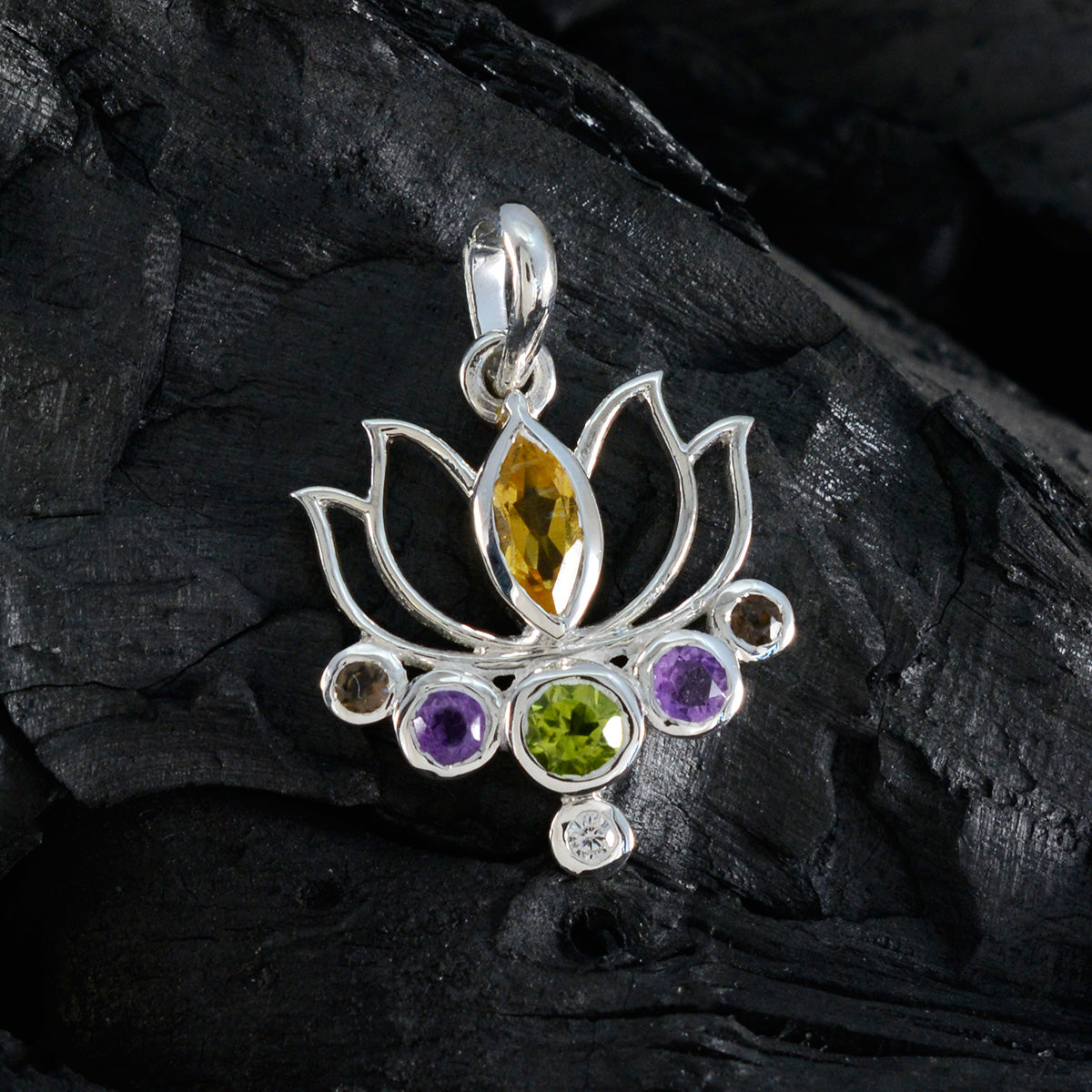Riyo Comely Gems Multi Faceted Multi Color Multi Stone Solid Silver Pendant Gift For Anniversary