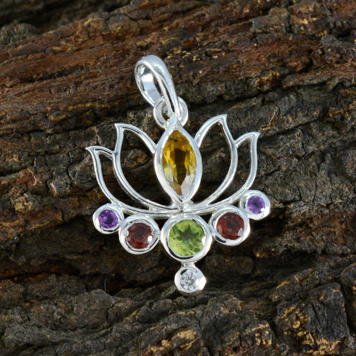 Riyo Natural Gemstone Multi Faceted Multi Color Multi Stone 1089 Sterling Silver Pendant Gift For Birthday