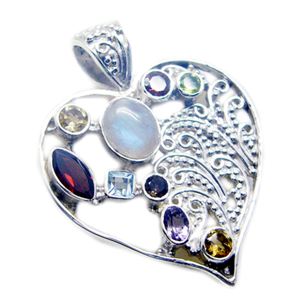 Riyo Gorgeous Gemstone Multi Faceted Multi Color Multi Stone Sterling Silver Pendant Gift For Handmade
