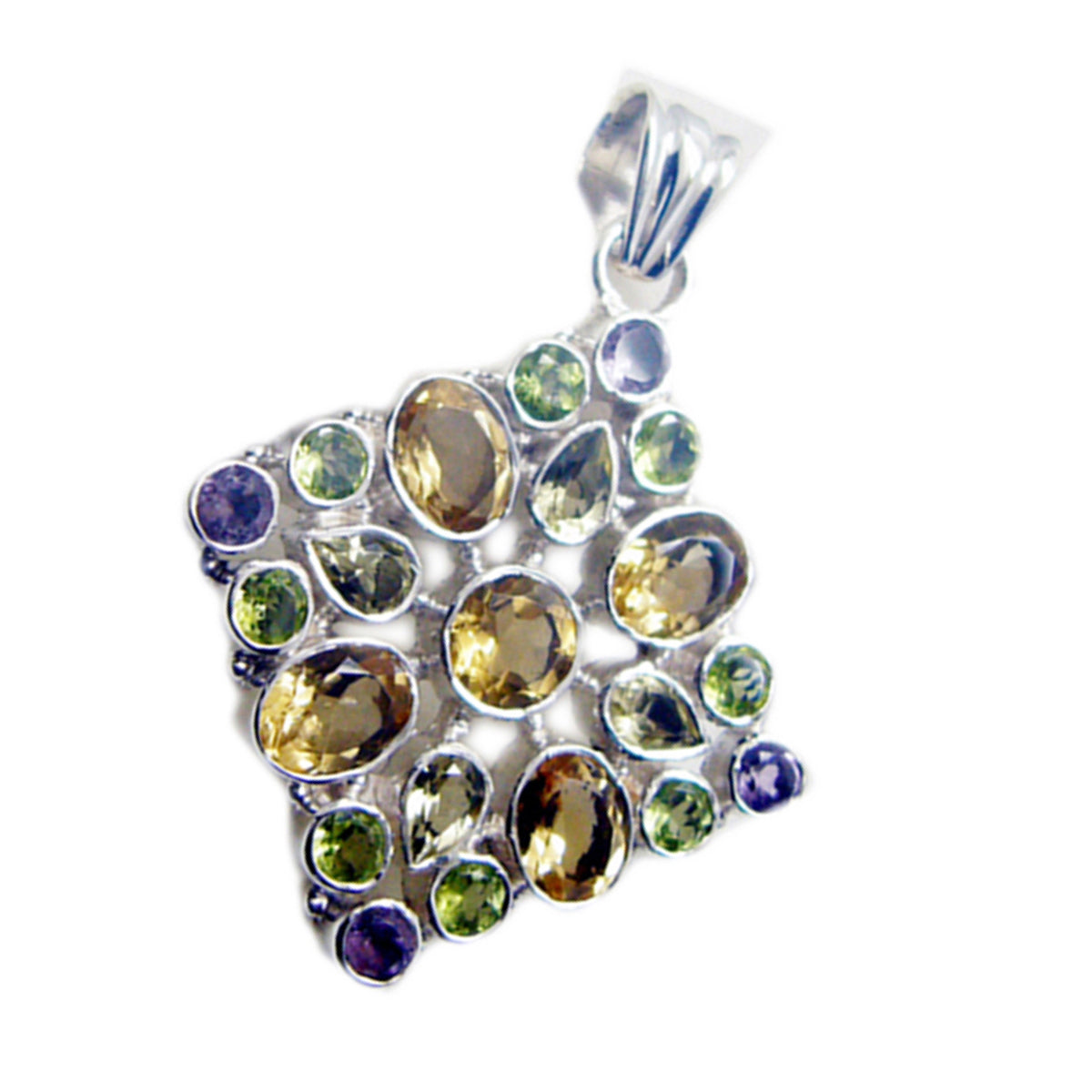 Riyo Spunky Gemstone Multi Faceted Multi Color Multi Stone Sterling Silver Pendant Gift For Christmas