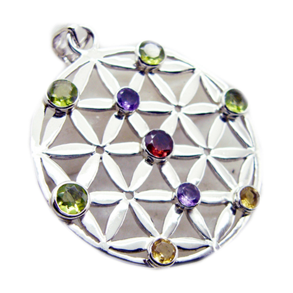 Riyo Smashing Gems Ronde Facet Multi Color Multi Stone Solid Silver Hanger Cadeau voor jubileum
