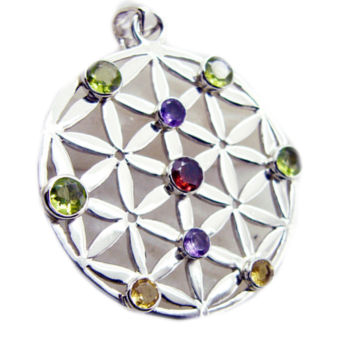 Riyo Smashing Gems Round Faceted Multi Color Multi Stone Solid Silver Pendant Gift For Anniversary