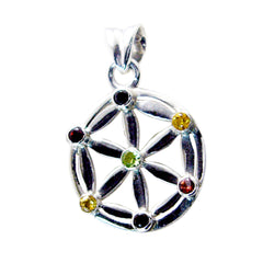 riyo, gemme pregiate, ciondolo in argento rotondo sfaccettato, multi colore, con pietre multiple, regalo per Santo Stefano