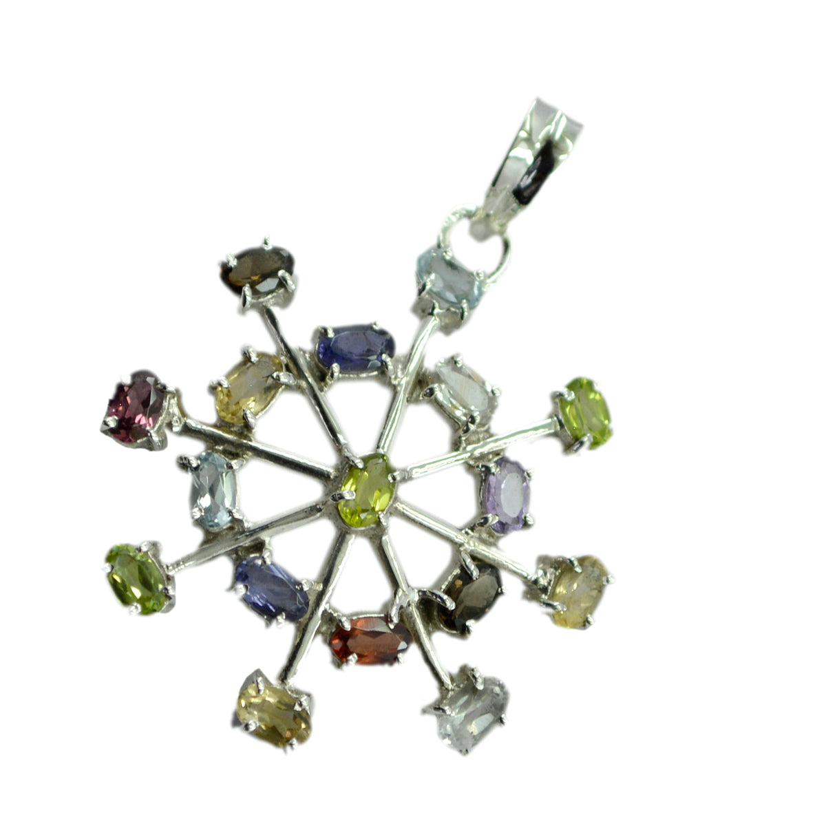 Riyo Beaut Gems Oval Faceted Multi Color Multi Stone Silver Pendant Gift For Boxing Day