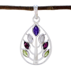 Riyo Knockout Gems Marquise Faceted Multi Color Multi Stone Silver Pendant Gift For Wife