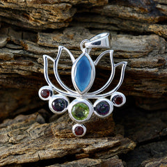 Riyo Glamorous Gems Multi Faceted Multi Color Multi Stone Solid Silver Pendant Gift For Wedding