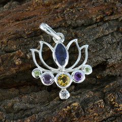Riyo Nice Gems Multi Faceted Multi Color Multi Stone Solid Silver Pendant Gift For Easter Sunday
