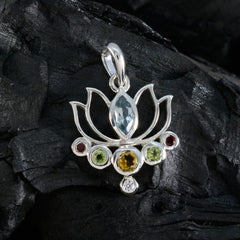 Riyo Good Gems Multi Faceted Multi Color Multi Stone Solid Silver Pendant Gift For Wedding