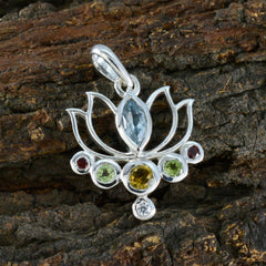 Riyo Good Gems Multi Faceted Multi Color Multi Stone Solid Silver Pendant Gift For Wedding